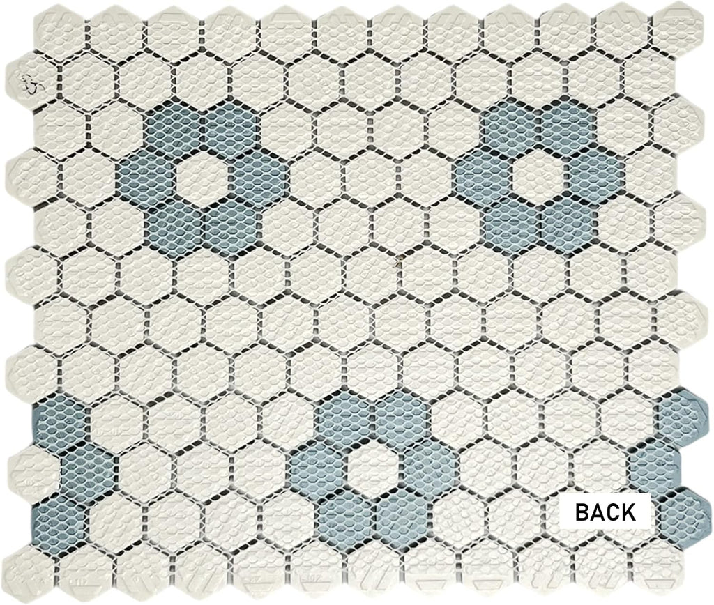 White Sky Blue Flower Hexagon Porcelain Mosaic Floor and Wall Tile Backsplash, Pool Tile, Bathroom Floor, Accent Wall