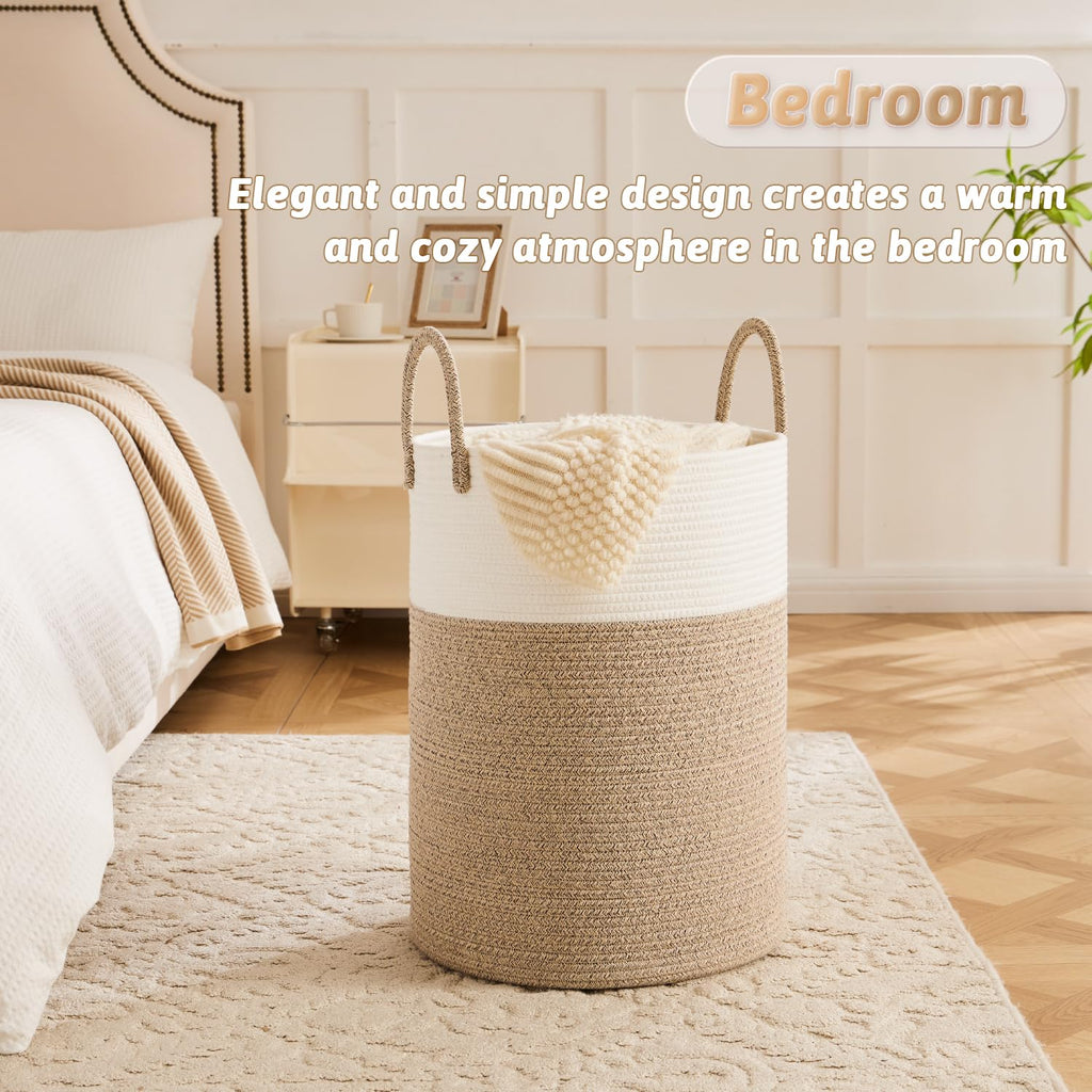 Laundry Basket,Woven Cotton Rope Laundry Hamper,60L for Decor Storage of Dirty Clothes,Toys and Blankets ,Baby Room