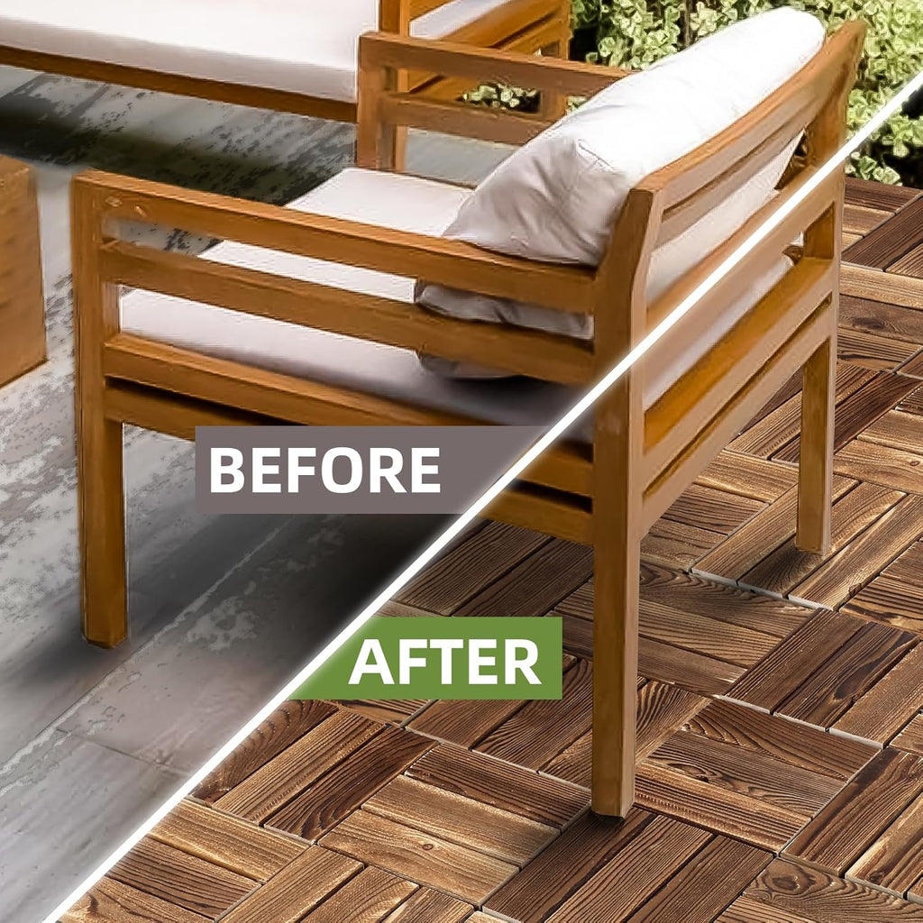 10 PCS Interlocking Deck Tiles, 12" X 12" Acacia Wood Tiles, Waterproof Wood Flooring Tiles for Indoor Balconies