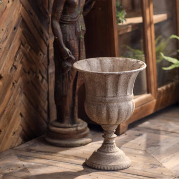 Vintage Urn Planter with Embossed Pattern, Imitation Stone Finish Flower Pot, Distressed Classic Plant Pot for