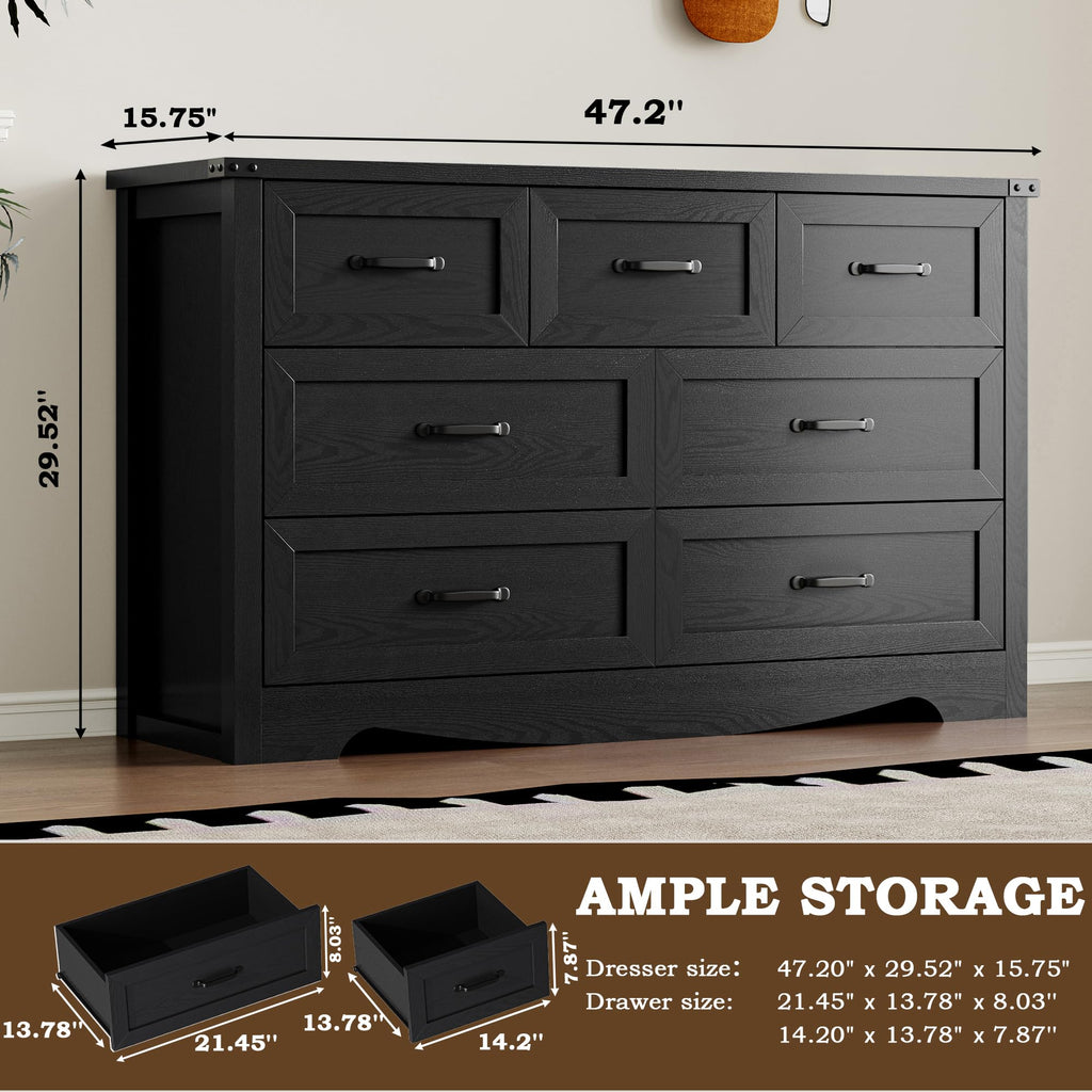 7-Drawer Dresser, Modern Wooden Chest of Drawers with Metal Handles, Anti-Tipping Design, Sturdy and Stable Storage