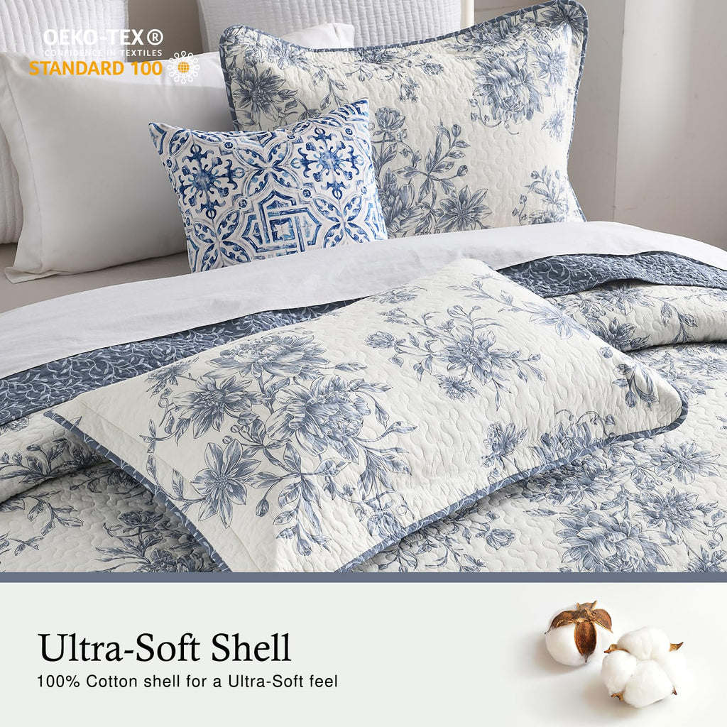 100% Cotton 120x120, Indigo Blue Floral