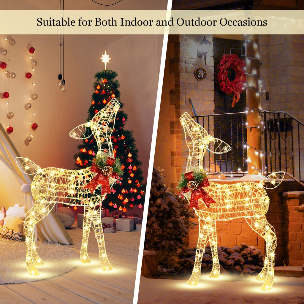 Lighted Christmas Reindeer, Outdoor 3D Standing Deer Decorations