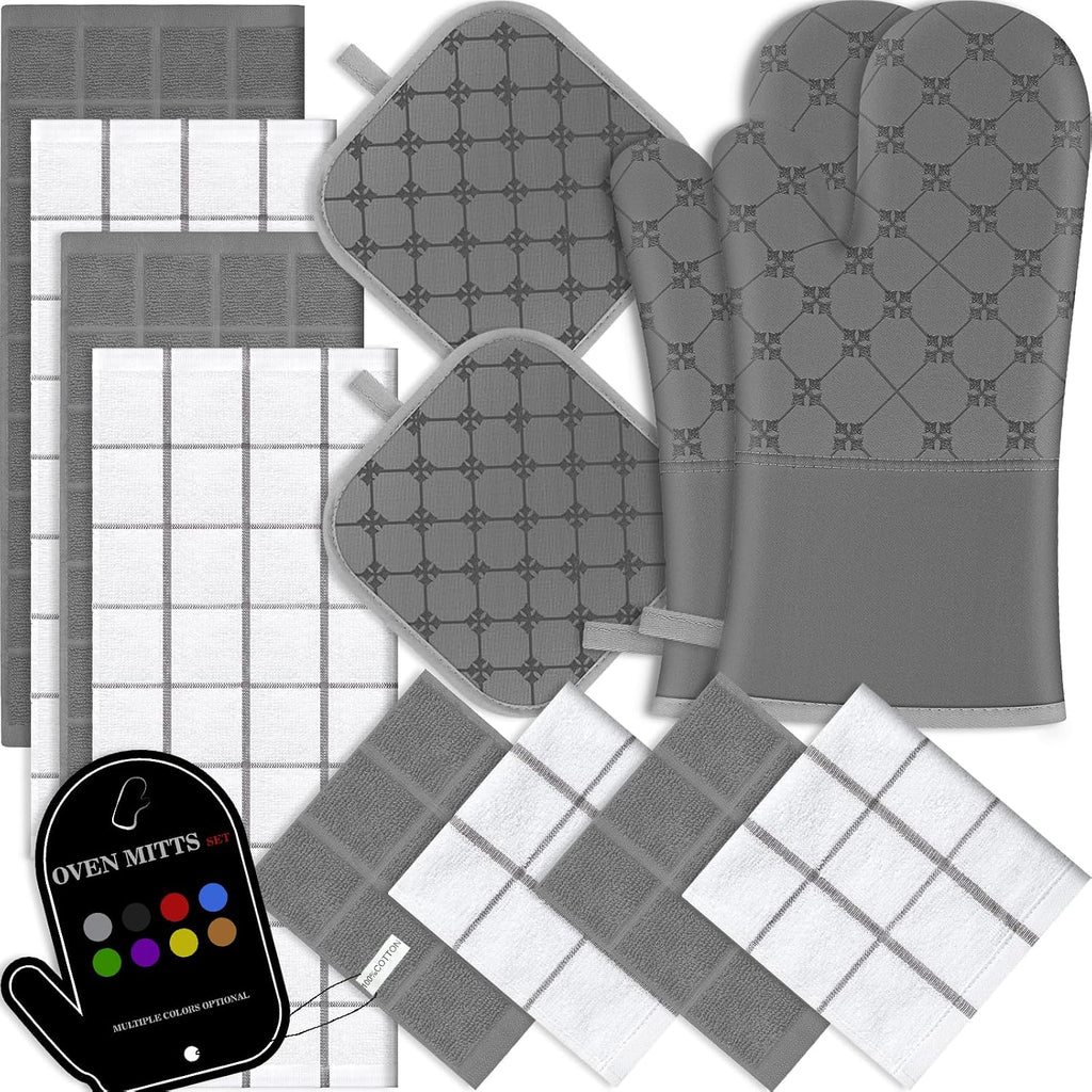 Oven Mitts Kitchen Towels Dishcloths with Pot Holders Sets 12PCS, Dish Towels Sets, Oven Gloves Pot Pads Heat
