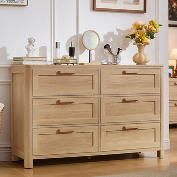 Farmhouse 6 Drawer Dresser, Natural