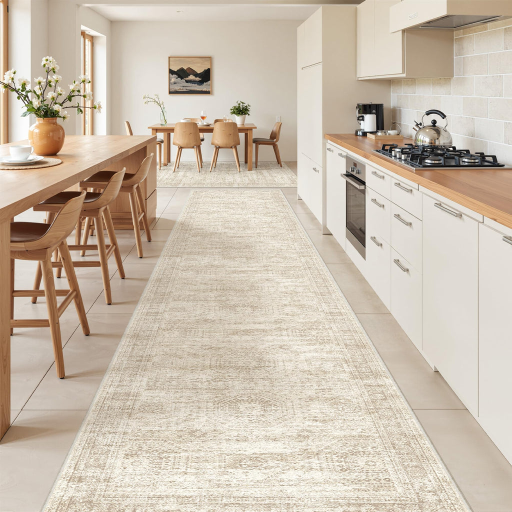 2'6 x 16' Runner Rug Non Slip, Washable Kitchen Rugs, Beige