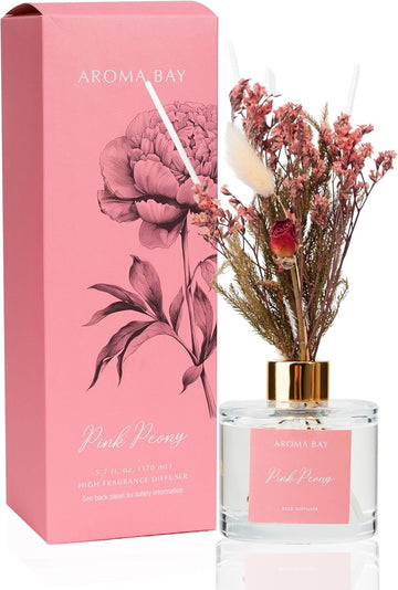 5.7 fl oz Pink Peony Reed Diffuser Set, Glass Bottle with Preserved Flowers, Natural Decoration,170ml, Friendship