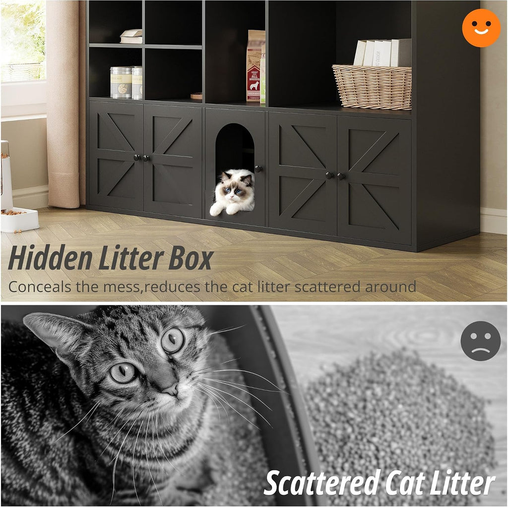 Cat Litter Box Enclosure for 2 Cats, Hidden Litter Box Furniture