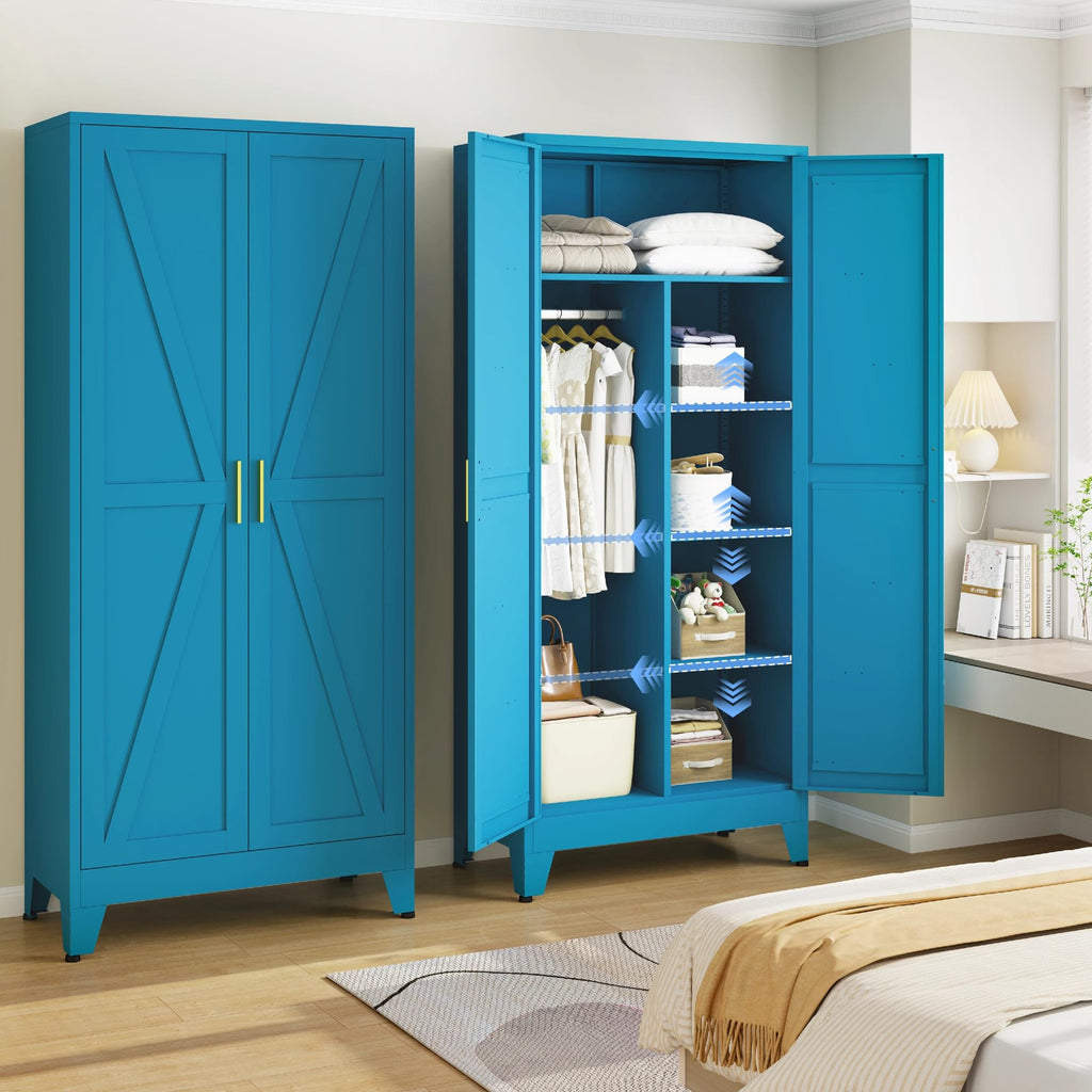 Wardrobe Closet with Doors, Armoire Wardrobe Closet with 4 Shelves