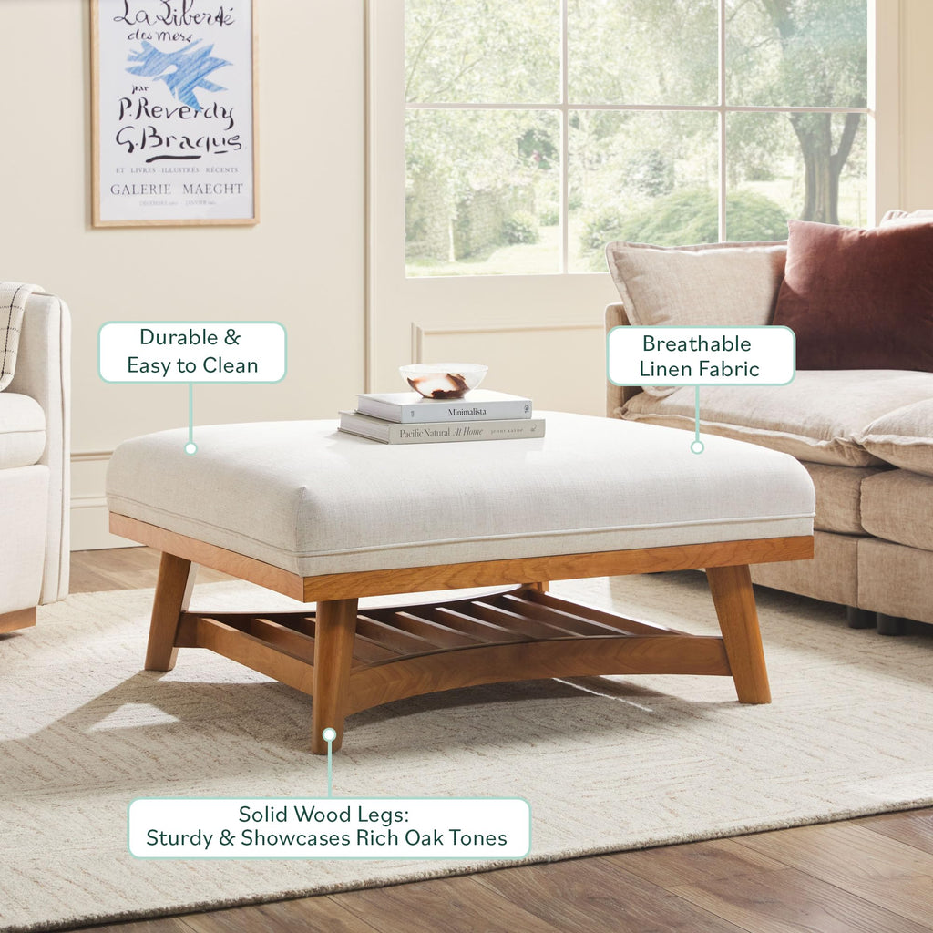 Nash Modern Farmhouse Large Oversized Linen Ottoman, Cream