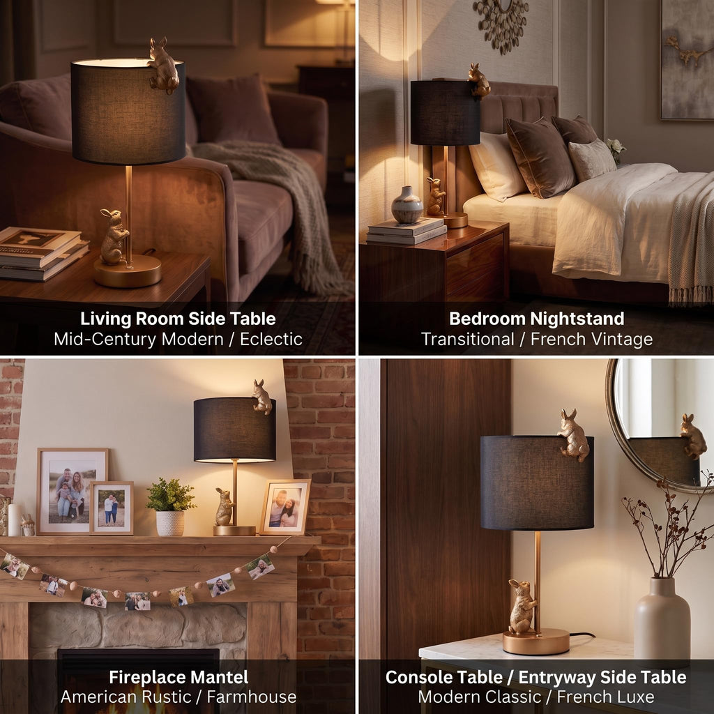 Whimsical 3-Way Dimmable Rabbit Table Lamp 14.5" Antique Bronze Bunny Bedside Light with 7W E26 LED Bulb, Unique