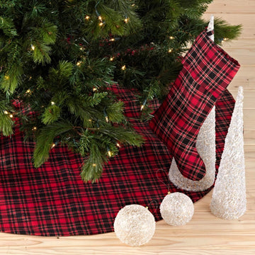 Classic Tartan Plaid Tree Skirt 72 x 72 Inch Round - Red and Black Christmas Tree Skirt for Holiday Decorations