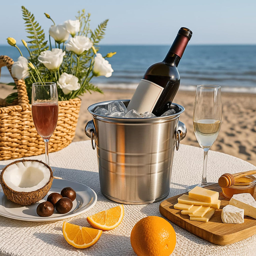 Quart Ice Bucket with Handles, Beverage Tub with Handles, Galvanized Metal Ice Bucket, Drink and Wine - Set of 2