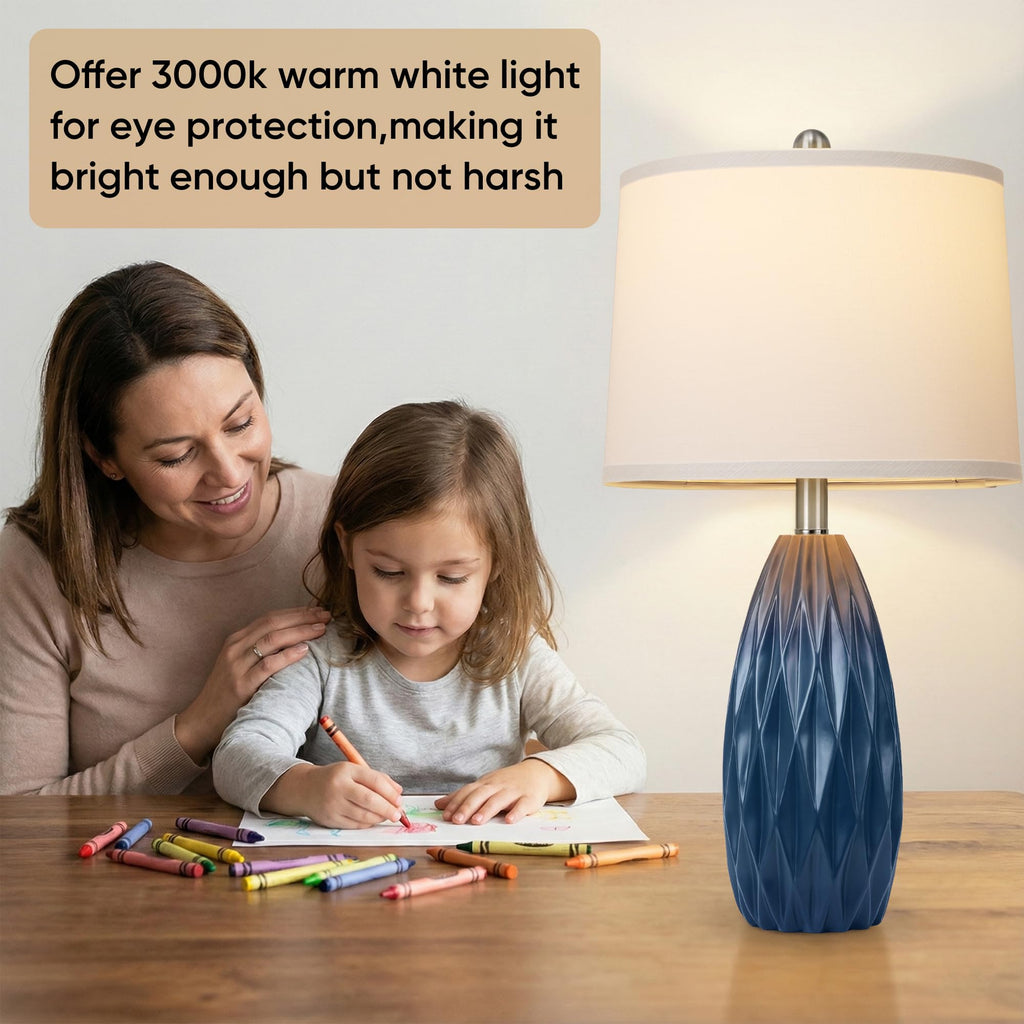 25'' Modern Table Lamp, Navy Blue Resin Table Lamp, Nightstand Lamp