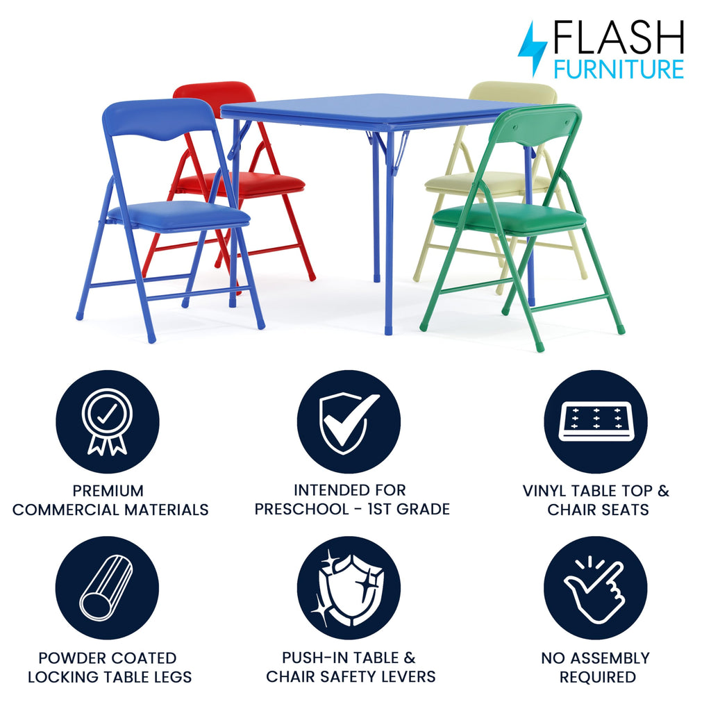 Mindy Kids 5-Piece set Folding Square Table and Chairs Set for Daycare and Classrooms, Children's Activity Table and
