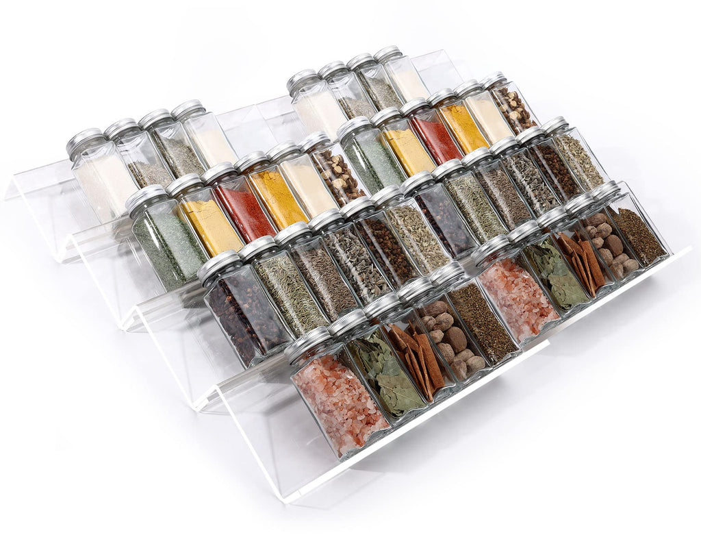 Clear Spice Drawer Organizer, 4 Tier - 2 Set Acrylic Seasoning Rack