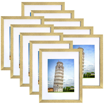 8x10 Picture Frame Set of 10, Display Pictures 5x7 with Mat or 8x10 Prints without Mat, Wall Mounting or Tabletop