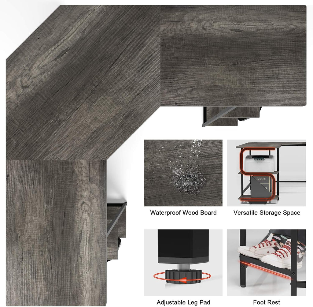 L Shaped Desk with Shelves,64.84" Large Gaming Corner Desk | Modern Computer Desk with Spacious Desktop, 4-Tier Open