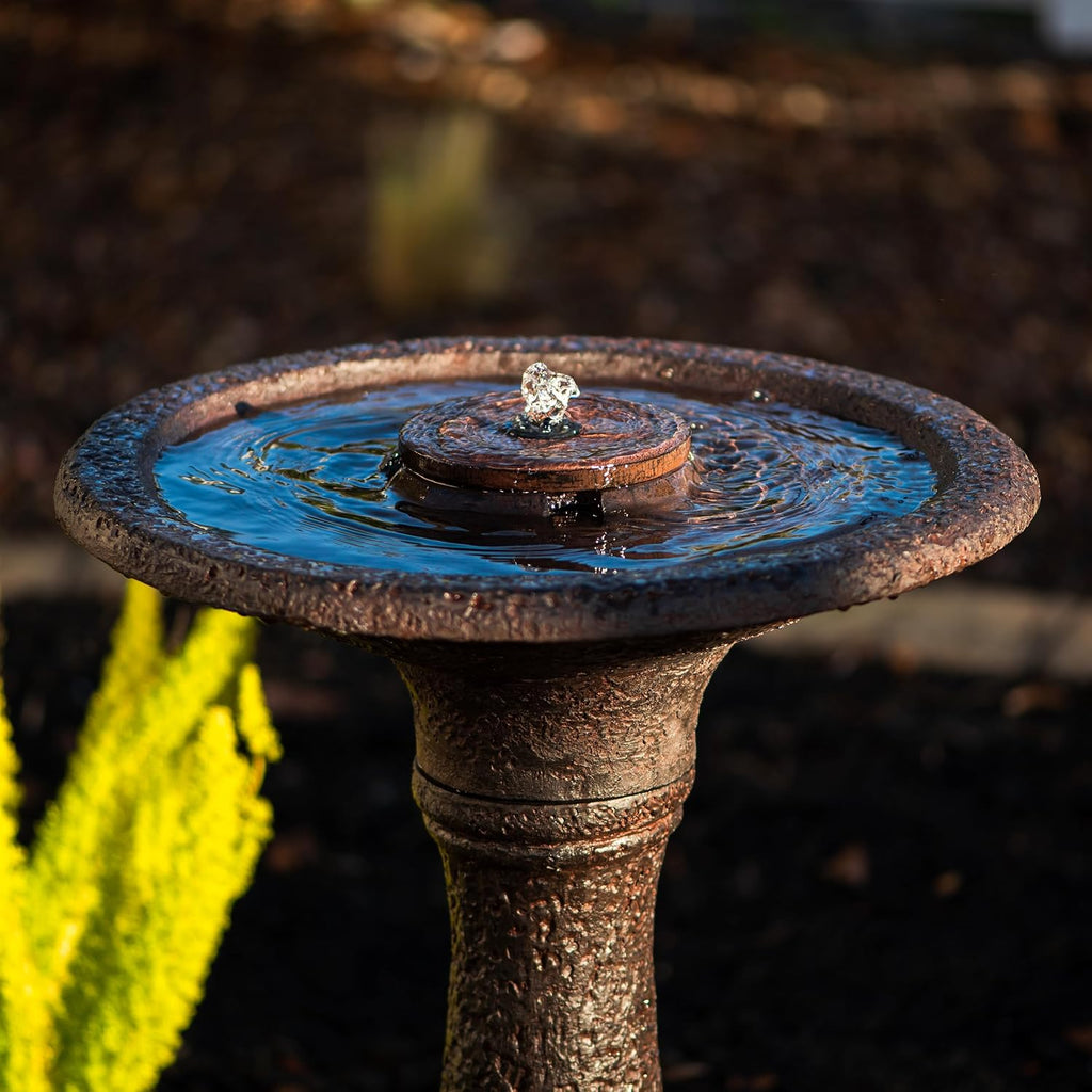 23.43" Tiered Freestanding Classic Bird Bath Outdoor Water Fountain Resin with Auto Shut-Off Pump, Garden Decor