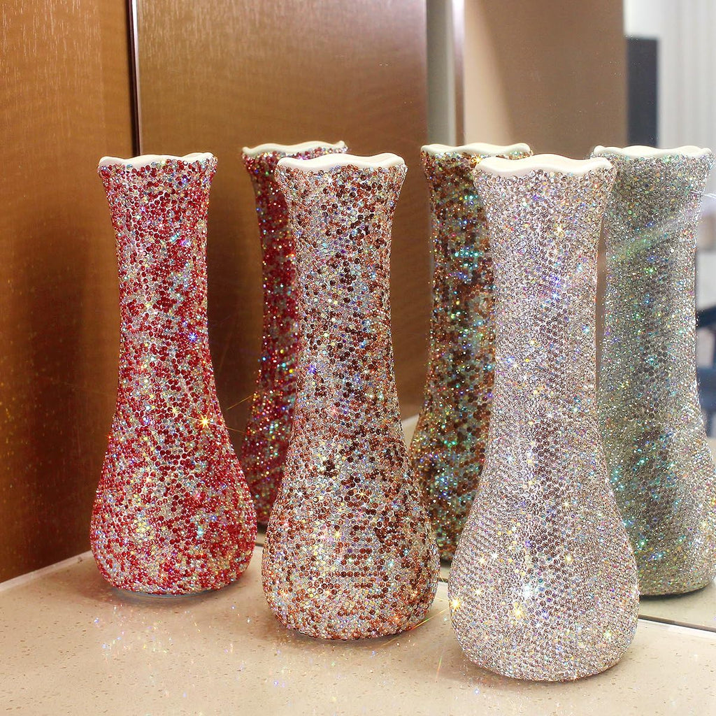 Bling Luxury Diamond-Embedded Vase Decor - Elegant Flower Arrangement, Dry Flower Crystal Decorative Bottle Vase