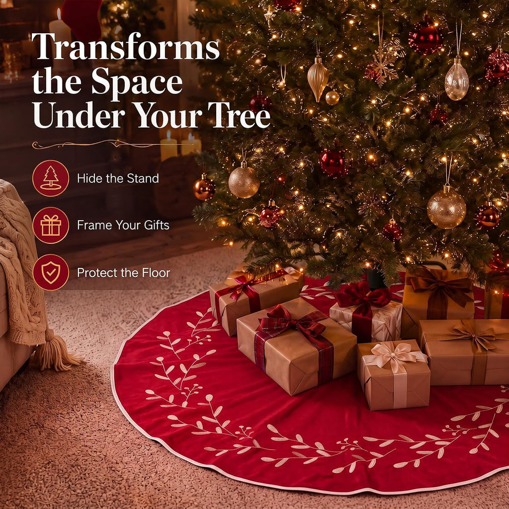 Velvet Christmas Tree Skirt 48'' Double Sided Red Green Vintage