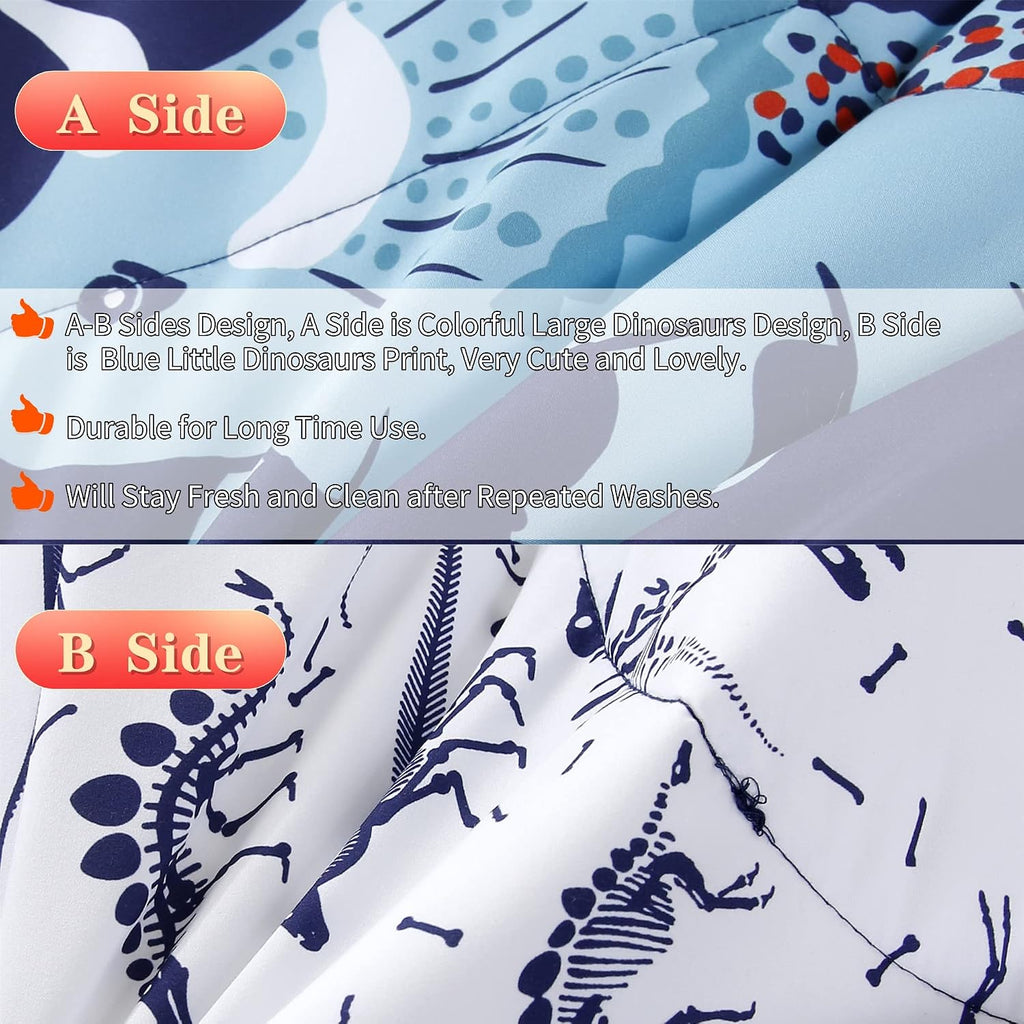 Cartoon Dinosaur Comforter Set, Dark Blue Dinosaur Kids Bedding Set for Boys, Dinosaurs Print Comforter Sets for