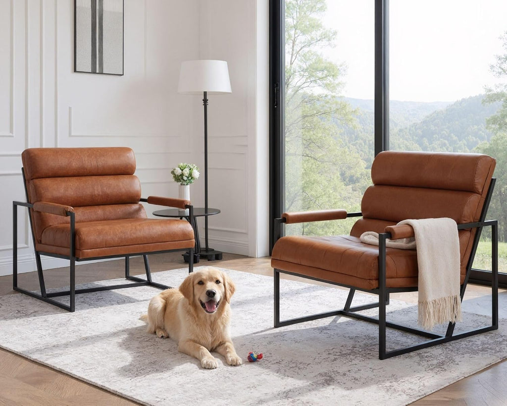 Modern Accent Chair, Brown PU Leather Living Room Chair