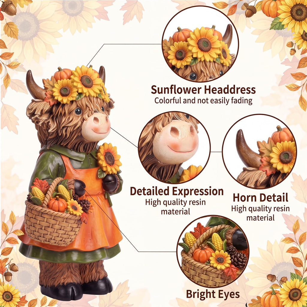 2 Pcs Fall Highland Cow Figurines Gifts, Resin Table Decor