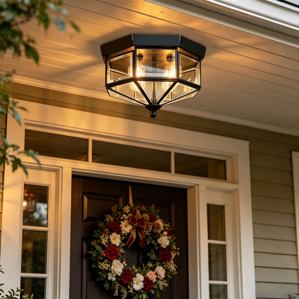 Flush Mount Outdoor Ceiling Light Fixture, 4 Light Exterior Porch Ceiling Lights with Clear Glass