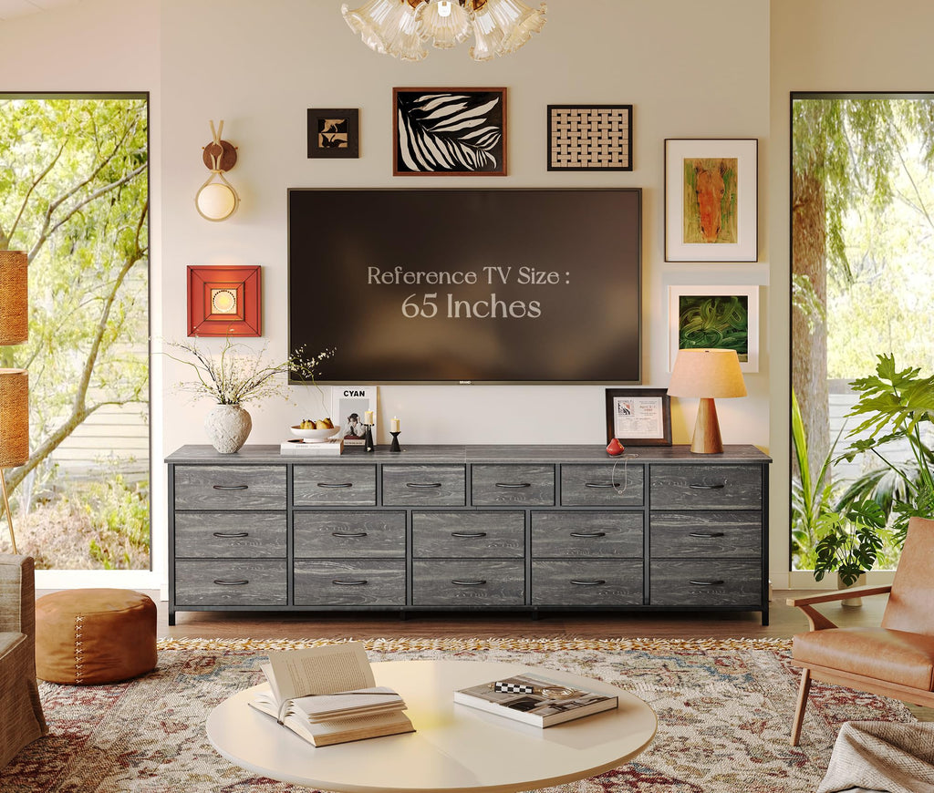 77.6" Long Dresser, 16 Drawer Fabric Dresser for Closet, Wide Chest of Drawers with Storage, TV Stand for 65, 75, 85