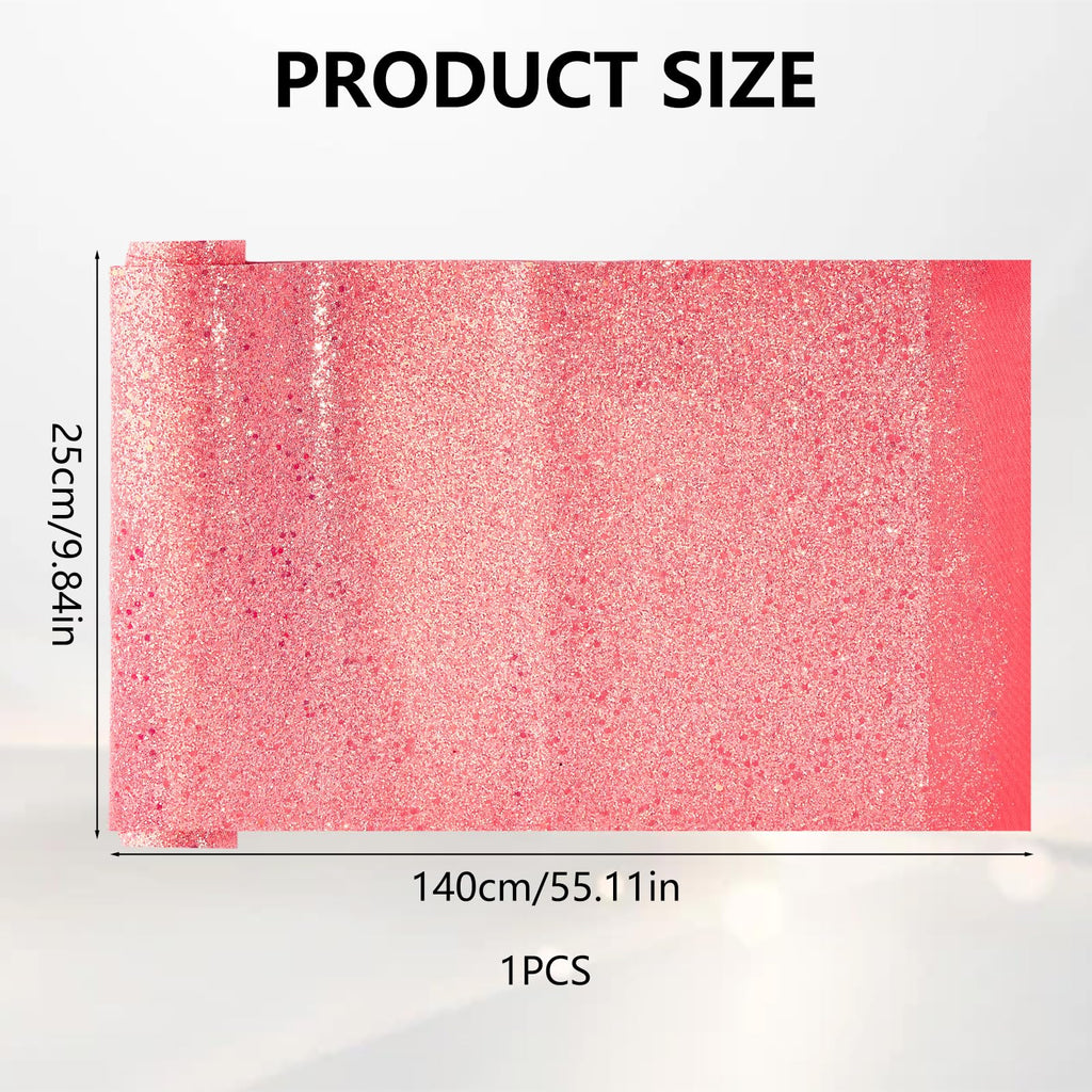 Glitter Faux Leather Fabric, 9.8" x 55.1", Shiny Pink