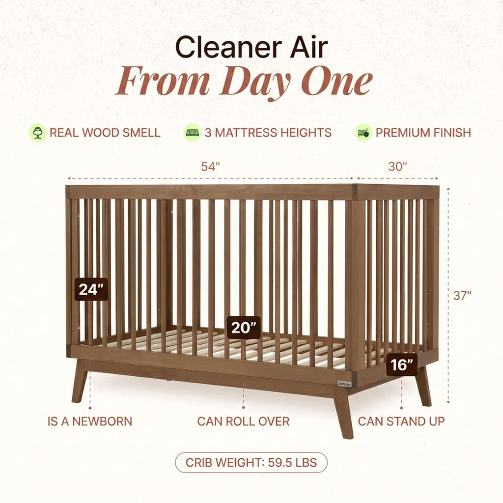Baby Soho 3-in-1 Convertible Wood Crib Bed, Made in Italy, Walnut | Crib to Toddler Bed, GREENGUARD Gold Certified