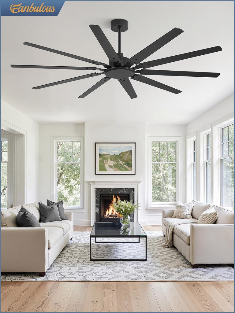 72 Inch Large Ceiling Fan Without Light, Modern Indoor/Outdoor Ceiling Fans No Light with Remote