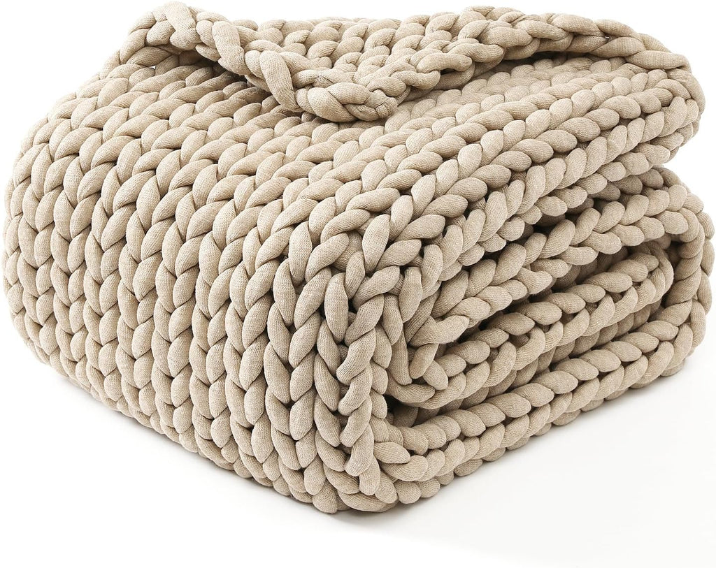 Chunky Throw Blanket, Medium-Weight, Hand Knitted, Skin Friendly, Ventilated and Breathable, Machine Washable, Home