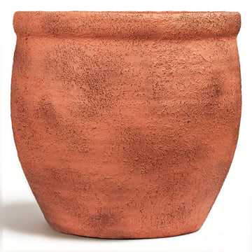 12" Dia Fiberstone Planter - Distressed Terracotta Flower Pot with Textured Matte Finish & Drainage Hole, Rustic