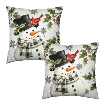 Winter Snowman Pillow Covers 20x20 Inch Holly Pillows Cover 2pcs