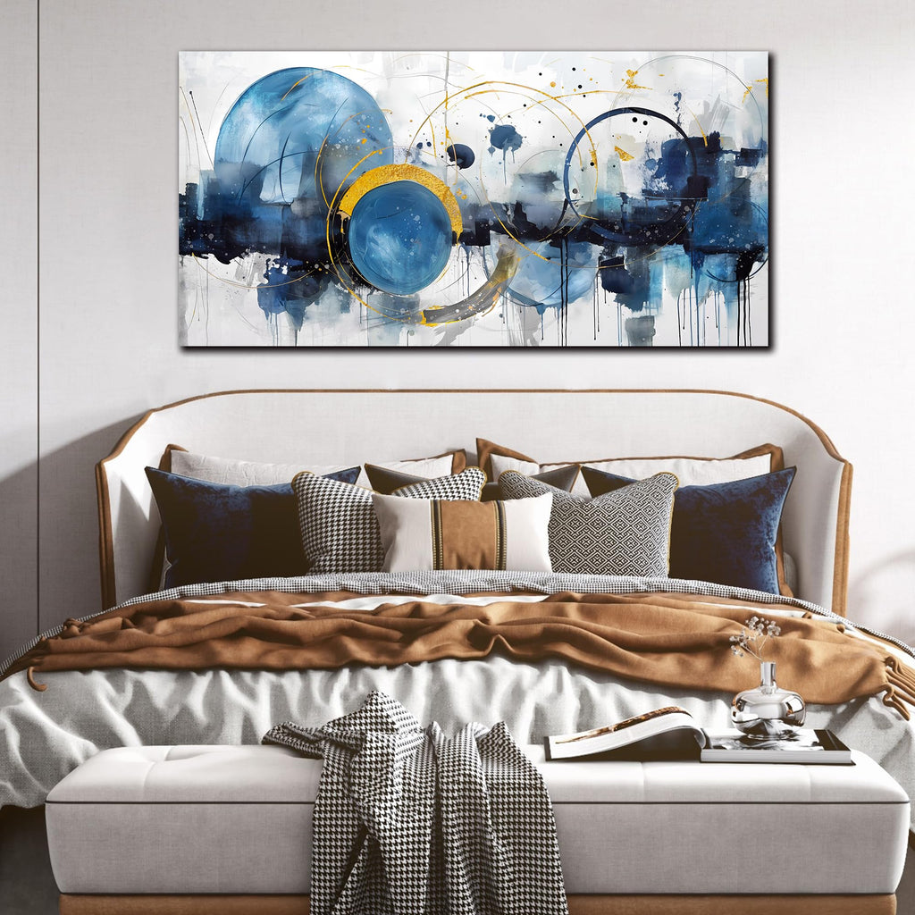 Abstract Canvas Wall-Art - Blue Home Office Wall Decor - Modern Wall Art Large Size Ready to Hang Size 24" x 48"