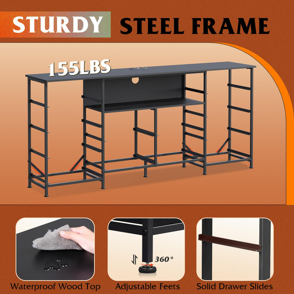 LED Fabric Dresser TV Stand for 75 Inch TV, 12 Drawers, Black Dresser