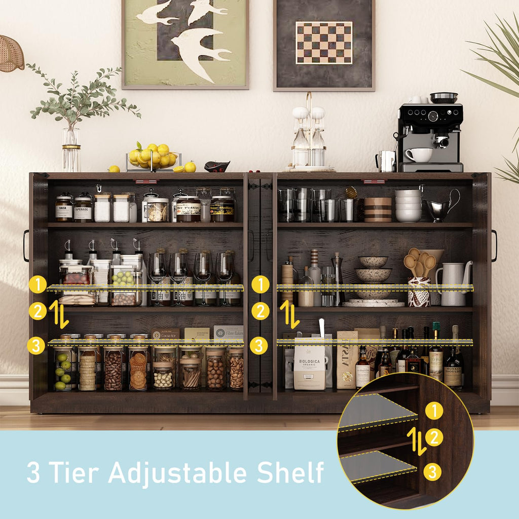 Sideboard Buffet Cabinet with Storage - 65'' Large Farmhouse Buffet Table Coffee Bar Cabinets, Modern Accent Cabinet