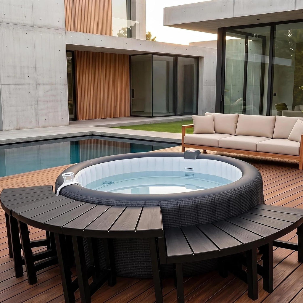 Inflatable Hot Tub for 4-6 Person, 82" Round Portable Hot Tub with Automatic Inflation, 130 Bubble Jets & Durable