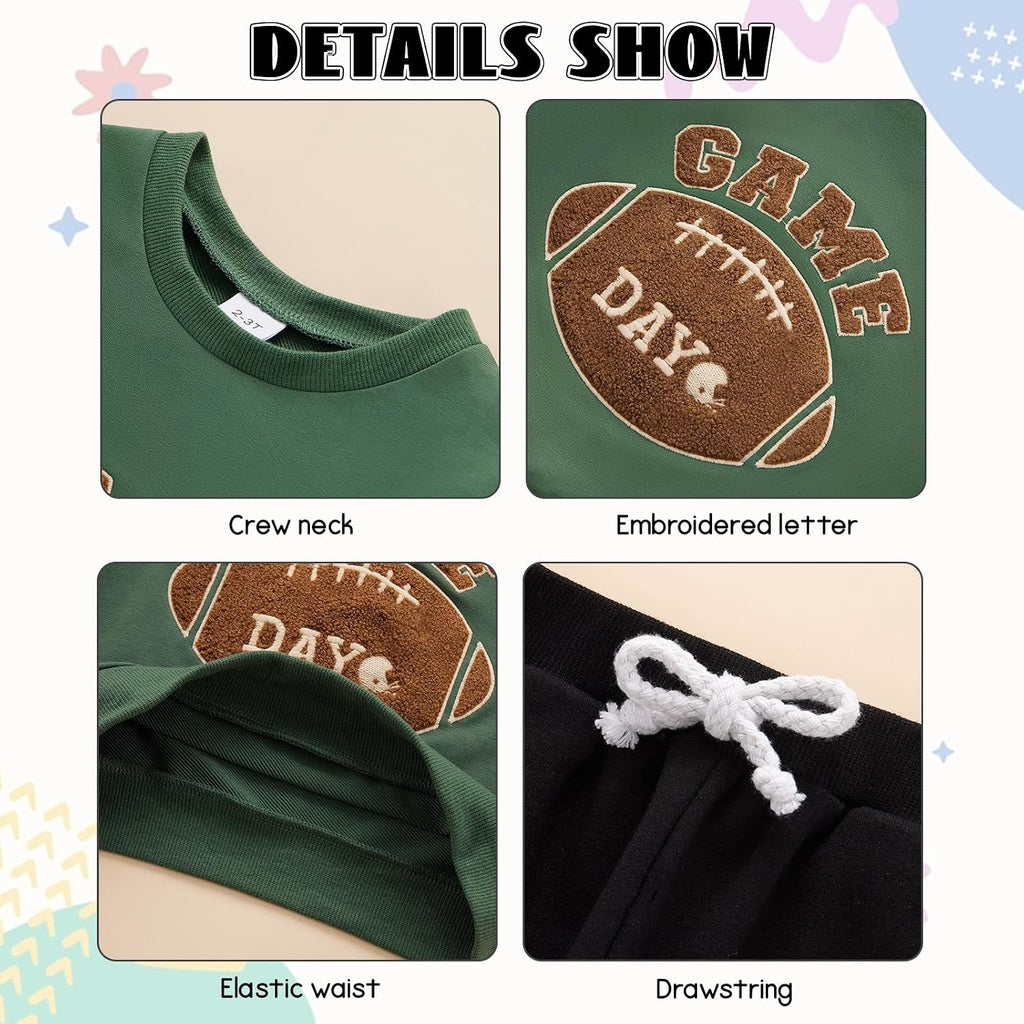 Toddler Baby Boy Fall Winter Clothes Boys Long Sleeve Football Sweatshirt Top Pants 2PCS Set