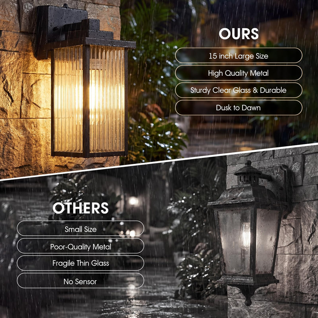 18" Dusk to Dawn Outdoor Wall Light, Matte Black All-Metal Frame
