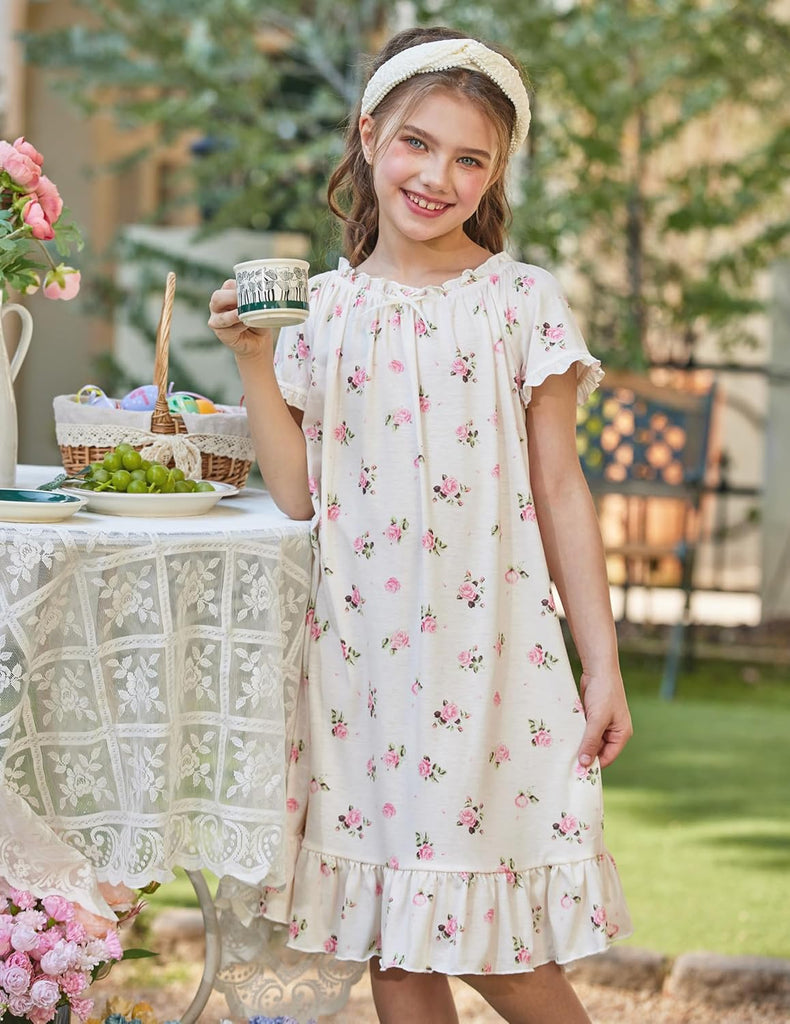Girls Nightgowns Short Sleeve Sleepwear Soft Princess Pajama Dress