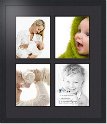 Collage Photo Frame Double Mat with 4-8x10 inch Openings with Black Frame and Black Top Mat