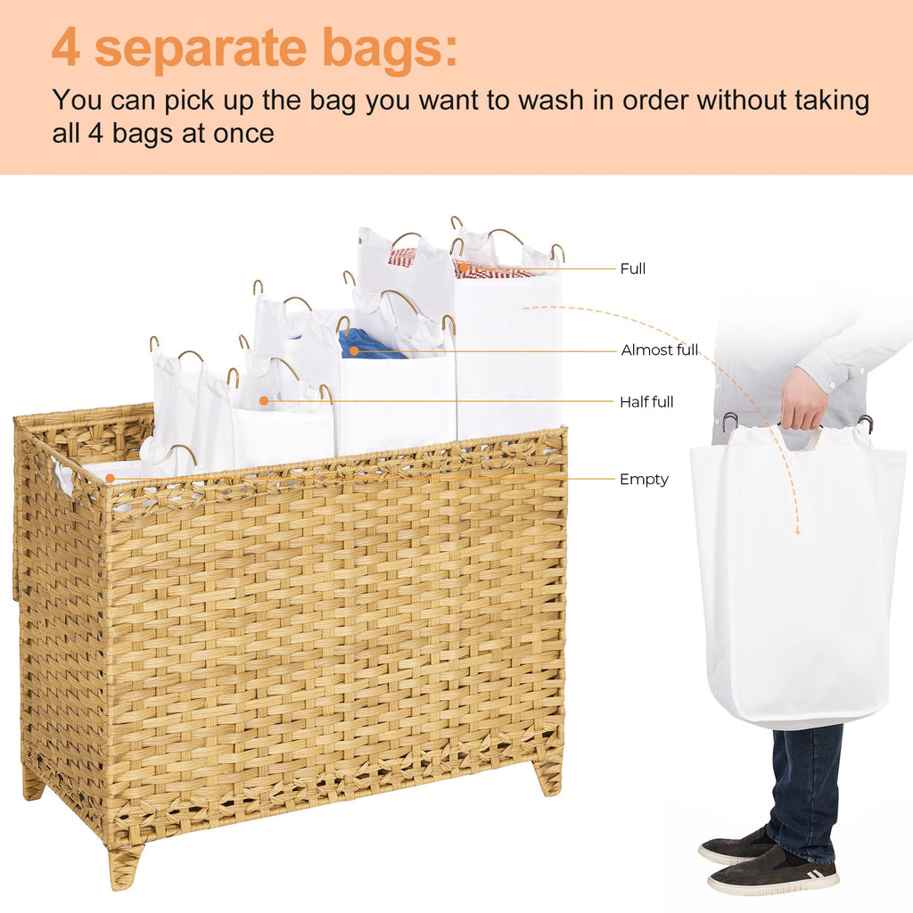 Laundry Hamper with 4 Removable Liner Bags, 176L Laundry Sorter with Lid