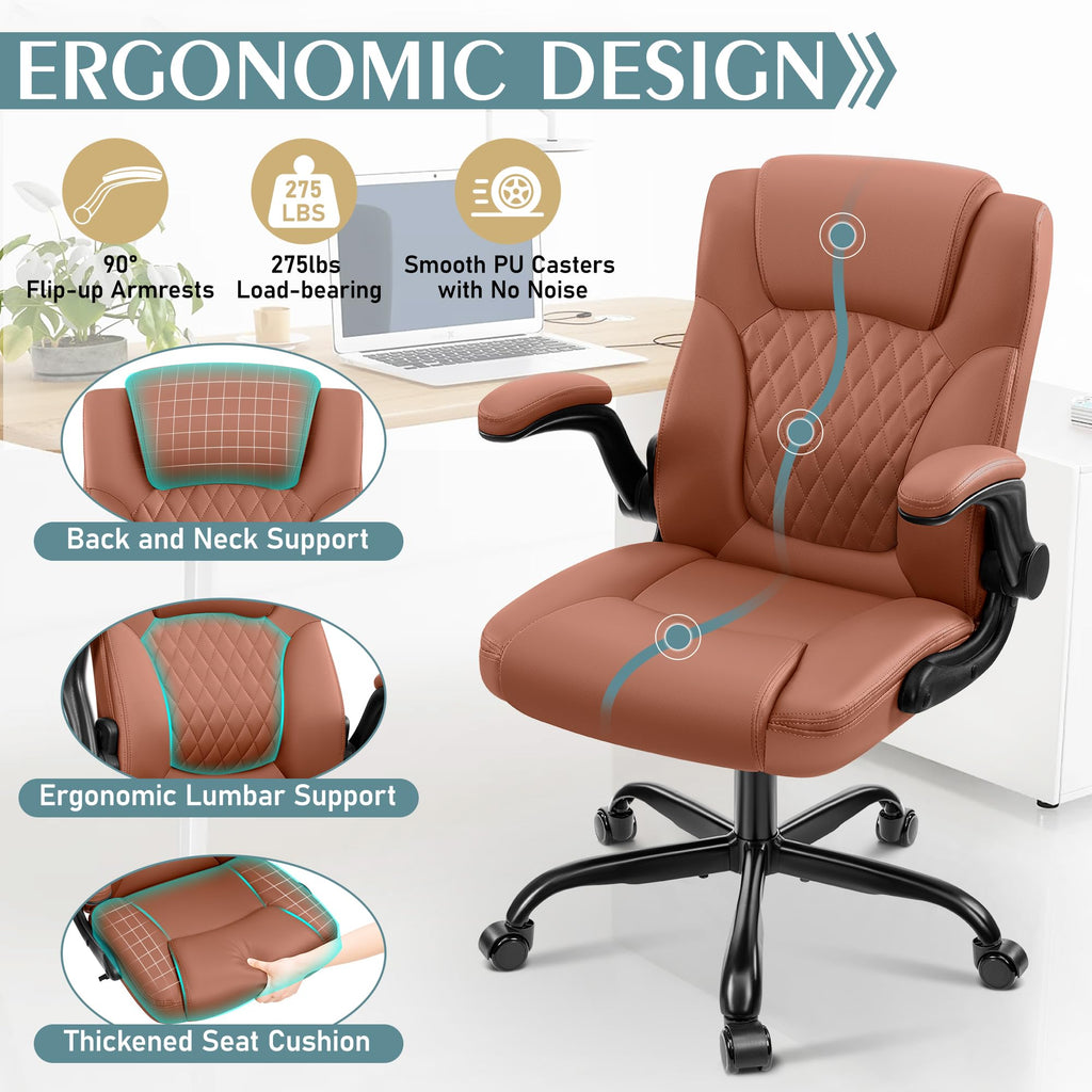 Leather Office Chair, PU Home Computer Desk Chairs with Ergonomic Back Support, 360°Swivel Free, Small Gaming Chair