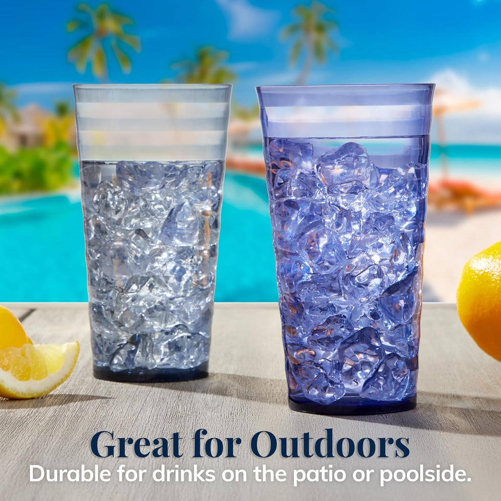 Splash [Set of 16] 18 ounce Plastic Stackable Water Tumblers in 4 Coastal Colors Value Set of Drinking Cups