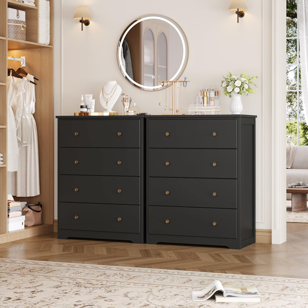 Black with 4 Drawers, 29" W Chest of Drawers, Wood | Modern 4 Drawers, Space-Saving Vertical Storage with Large