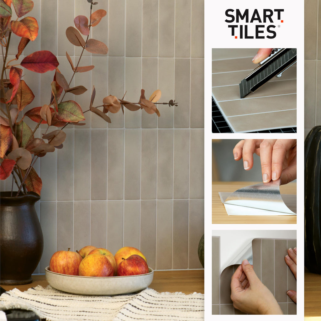 Peel and Stick backsplash, Stacked White & Grey, 11.43"x9"