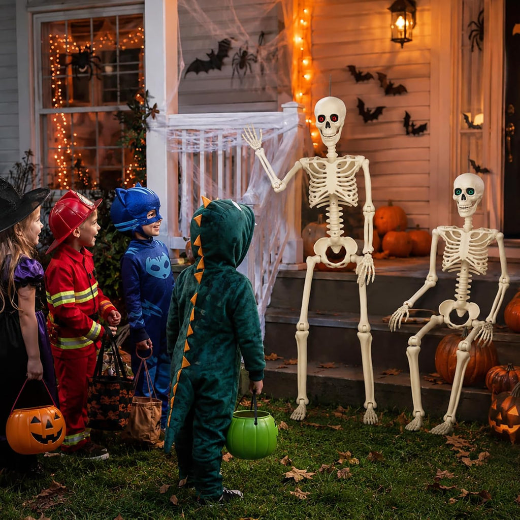 Halloween Skeletons Decor 36 Inches 2 Pack with Eyes & Movable Joint - Set of 2